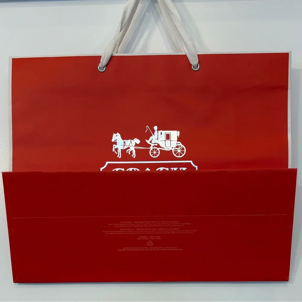 EUC COACH NEW YORK paper shopping gift bag red white size XL 16” X 13” X 6”